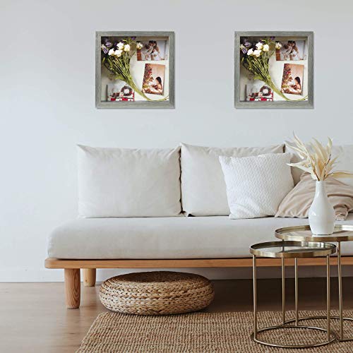 Image of Muzilife 11x11 Shadow Box Picture Frame with Linen Board Wood Glass Deep Display Case Ready to Hang Memory Box Baby Sports Memorabilia, Awards, Medals, Wedding, Tickets, and Photos (Texture Gray)