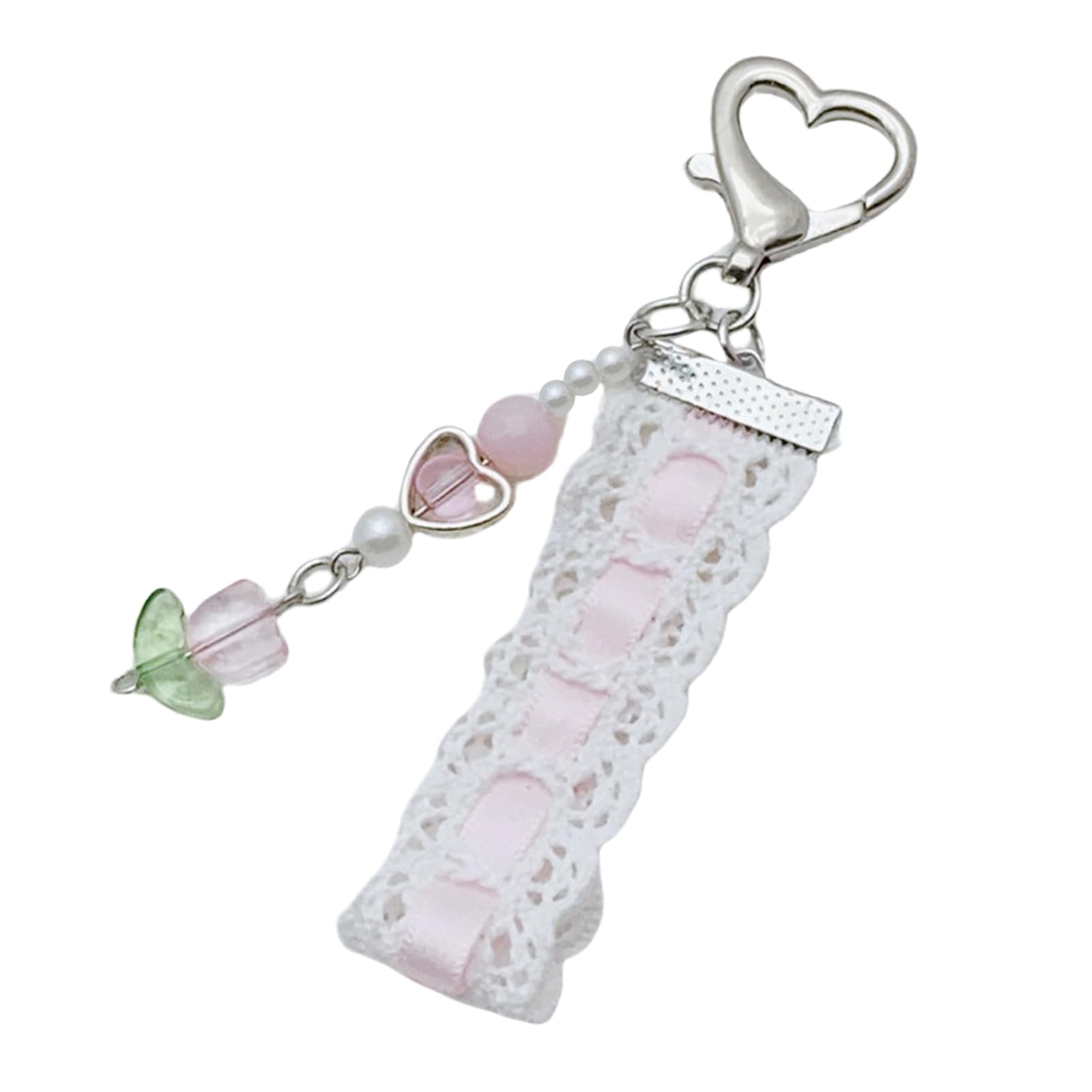 NEWFT Lovely Strawberry and Butterfly Phone Charm Stylish Lace and Bead Keychain Phone Strap with Strawberry and Ornament