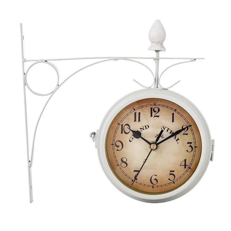 Reloj De JardíN Exterior Reloj de Pared de Metal Resistente al Agua de Doble Cara, silencioso, for Interiores y Exteriores, for decoración del hogar y el jardín.(White)