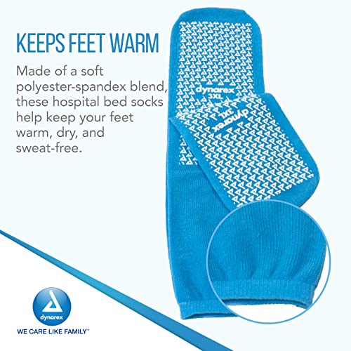 Dynarex Double Sided Non-Skid Socks - Non-Slip Hospital Slipper Socks with Grips, Unisex - Polyester-Spandex Blend - Warm, Fuzzy, No Latex - 3X-Large, 48 Pairs per Case3