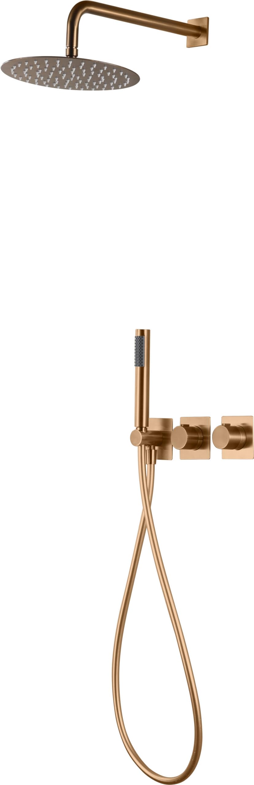 Mice - Conjunto kit de ducha empotrado pared con griferia termostatica con rociador acero inoxidable, Ø25 cm, 2 vías, cuerpo de latón - Griferia de baño empotrado (Cobre Mate)