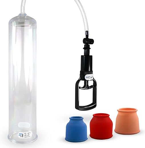 LeLuv Vacuum Pump Easyop Tgrip 2.5 Inch x 12 Inch Cylinder Male Enhancement Bundle with 3 Silicone Sleeves