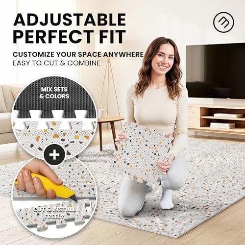 Image of bemaxx Gym Mats Set - 18 pcs EVA Interlocking Foam Floor Tiles (12.6 inchx12.6 inchx0.4 inch) 18sqft Protective Gym Flooring Sports Home Workout Exercise Mats Puzzle Garage Fitness Play-Room Pool Treadmill Bike