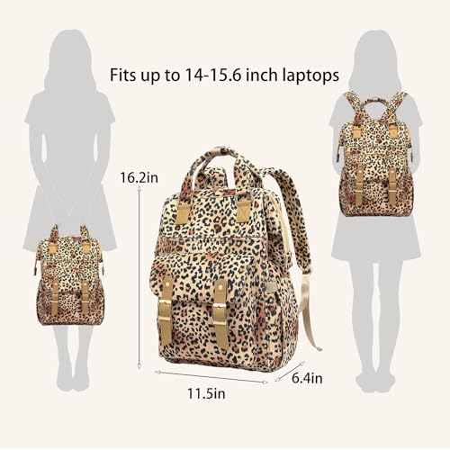 Image of Corduroy Laptop Backpack for Women 15.6 Inch Stylish College School Bookbag, Business Work & Travel Computer Backpacks (Leopard Brown)