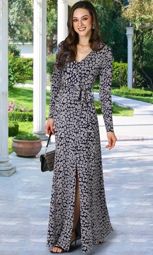 Image of KOH KOH Womens Long Sleeve V-Neck High Slit Cocktail Evening Gown Maxi Dress