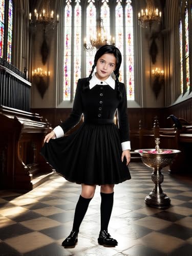 Vestido negro con cuello para niñas disfraz escolar cosplay miniatura 2