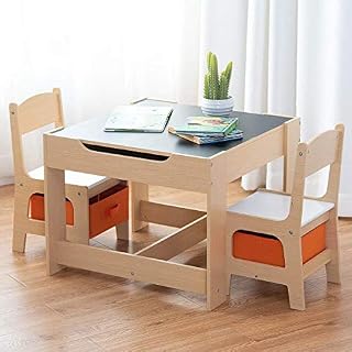 Costzon Kids Table and 2 Chairs Set, 3 in 1 Wooden Table Furniture