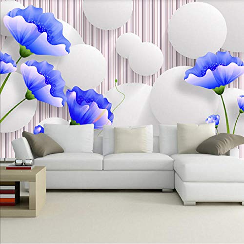 3D Landschaftsbild Individuell Modern Minimalistisch Abstrakt Blau Blumen Weiß Ball Wandbild Bett Tv Tapeten-140X100Cm (56 * 40Inch)