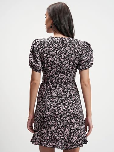 Image of Tokyo Talkies Women's Elegant Puff Sleeve Playful Mini Dress | Flowy | Feminine Silhouette for Effortless Grace | Floral Print