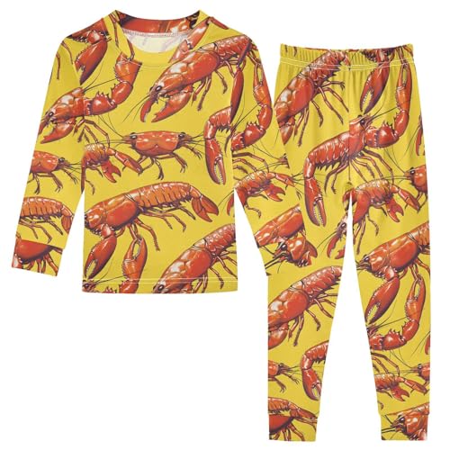 Pajama Sets Long Sleeve Crayfish Pattern on Yellow Background Soft Comfy Sleepwear 2 Piece PJS 3-8T