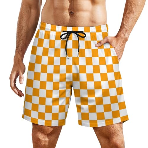 Orange Checkered Flag Men's Beach Shorts Quick Dry Swim Trunks with Pockets Compression Liner Boardshorts for Men2