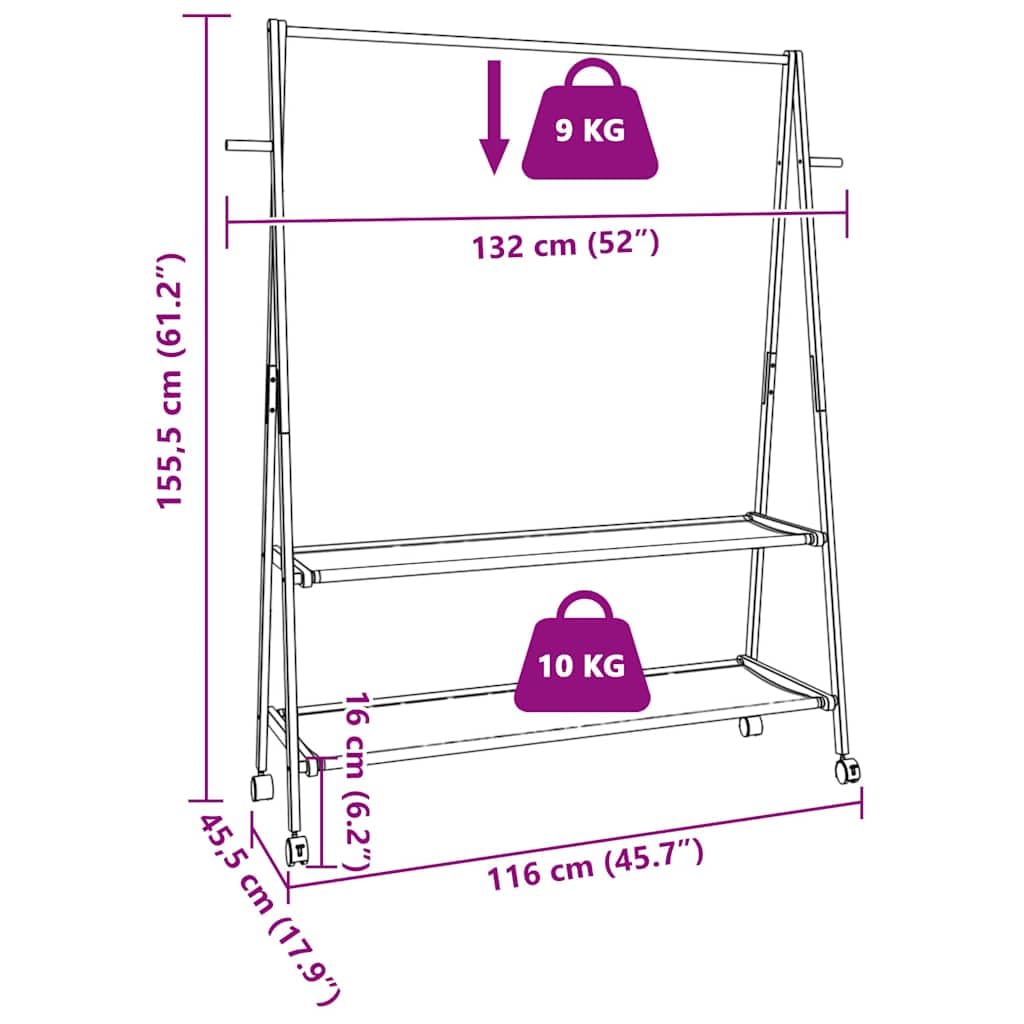 Kleiderständer Bambus mit Ablagen und Rollen 132x45,5x155,5 cm freistehend faltbar platzsparend stabil mit Kleiderstange Haken Garderobenständer für Schlafzimmer Flur Wohnzimmer