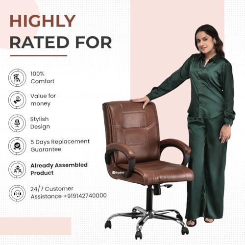 Image of GOYALSON Comfortable Revolving Chair for Director Principal Manager Office with arm Rest with Wheels and Cushioned seat Back (2, Brown, Heavy 1)