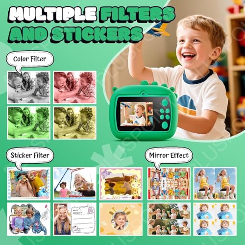 Image of PLUSPOINT Instant Print Camera for Kids Cute Cartoon, Dual Selfie Digital Camera with 1080P HD Videos Recoding, Instant Photo Printer Best Birthday Gift for Boys and Girls