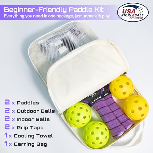 Joysent Pickleball Paddles Set, USAPA Approved Carbon Fiber Pickleball Set of 2 with Beginner Pickleball Rackets,Indoor Outdoor Pickle Balls for Adults Men Women, JT-1, Purple by Joysent - Image 8