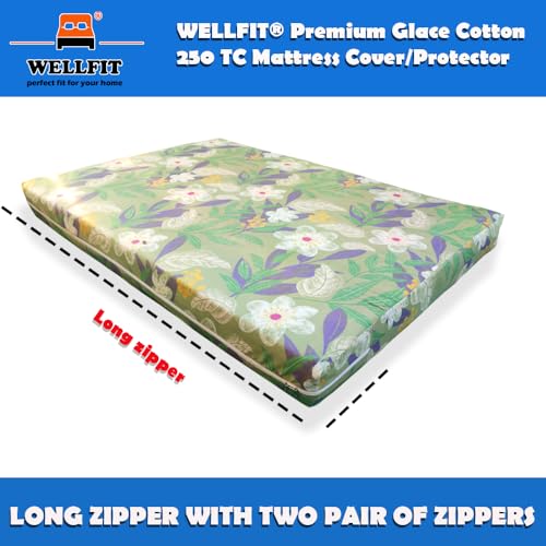 Image of WELLFIT Premium Glace Cotton 300 TC Mattress Cover /Protector for Single Size Bed with Zip /Chain /3x6 ft / 36x72x6 inch