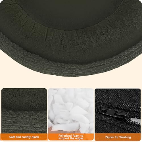 HMTOPE Hundebett Kleine Hunde, Katzenbett Waschbar, Kuscheliges Hundekissen, Rund Cord Hundekorb, Donut, Hundesofa, Abnehmbar und rutschfest, Ø 60 cm, Olivgrün