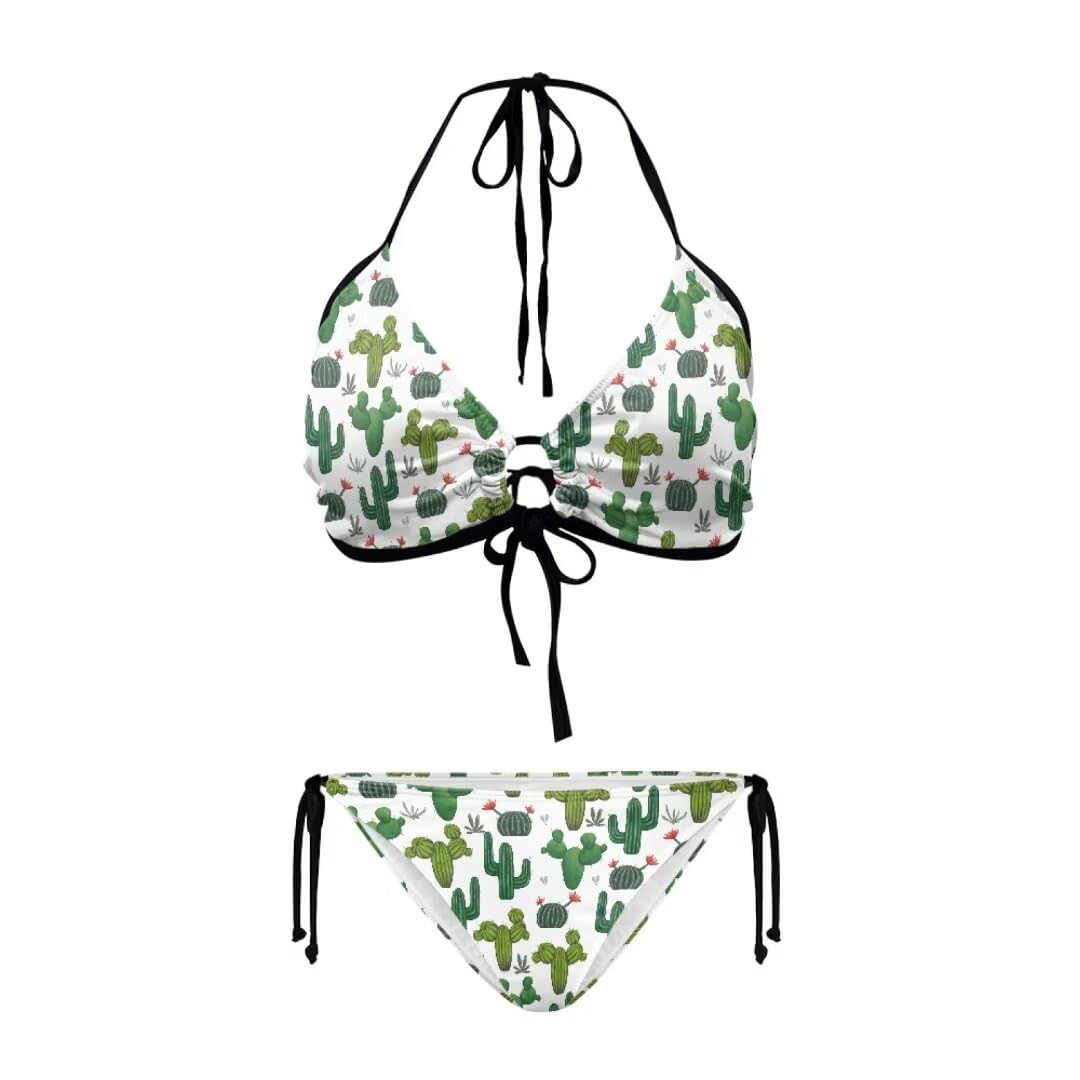 Youngerbaby Women's Green Cactus Design Fashion Bikini Swimsuit Swimwear Bathing Suit Push Up String Halter