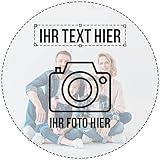 PREMIUM Tortenaufleger aus Zuckerpapier gestalten mit Foto & Text // Hochzeit - Geburtstag - Taufe - Kommunion (Ø14cm)