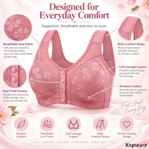 Bras for Older Women Pink 40 Full Coverage Soft Comfort Lace Bra - image 3