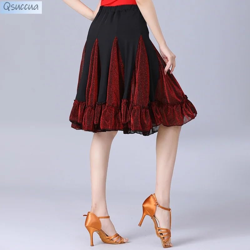 Falda de Baile Latino Falda Femenina Ropa de práctica de Baile for Adultos Falda de Baile Falda Corta Falda de Gran Vuelo(Blueblack,XL)