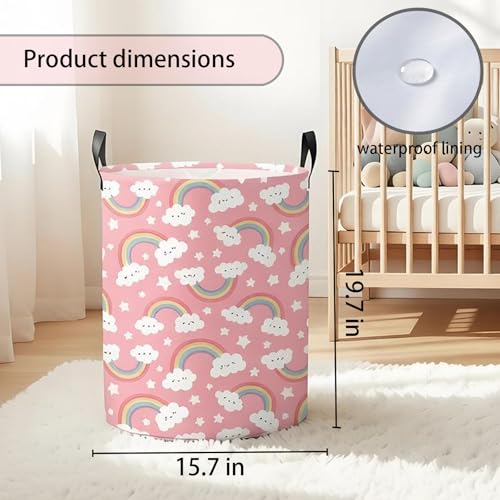 Image of Rainbow Laundry Hamper - Stylish Nursery Hamper for Girls, Large Capacity & Collapsible Design, Perfect for Kids Room Decor, Toy Storage, and Baby Girl Gifts (A)