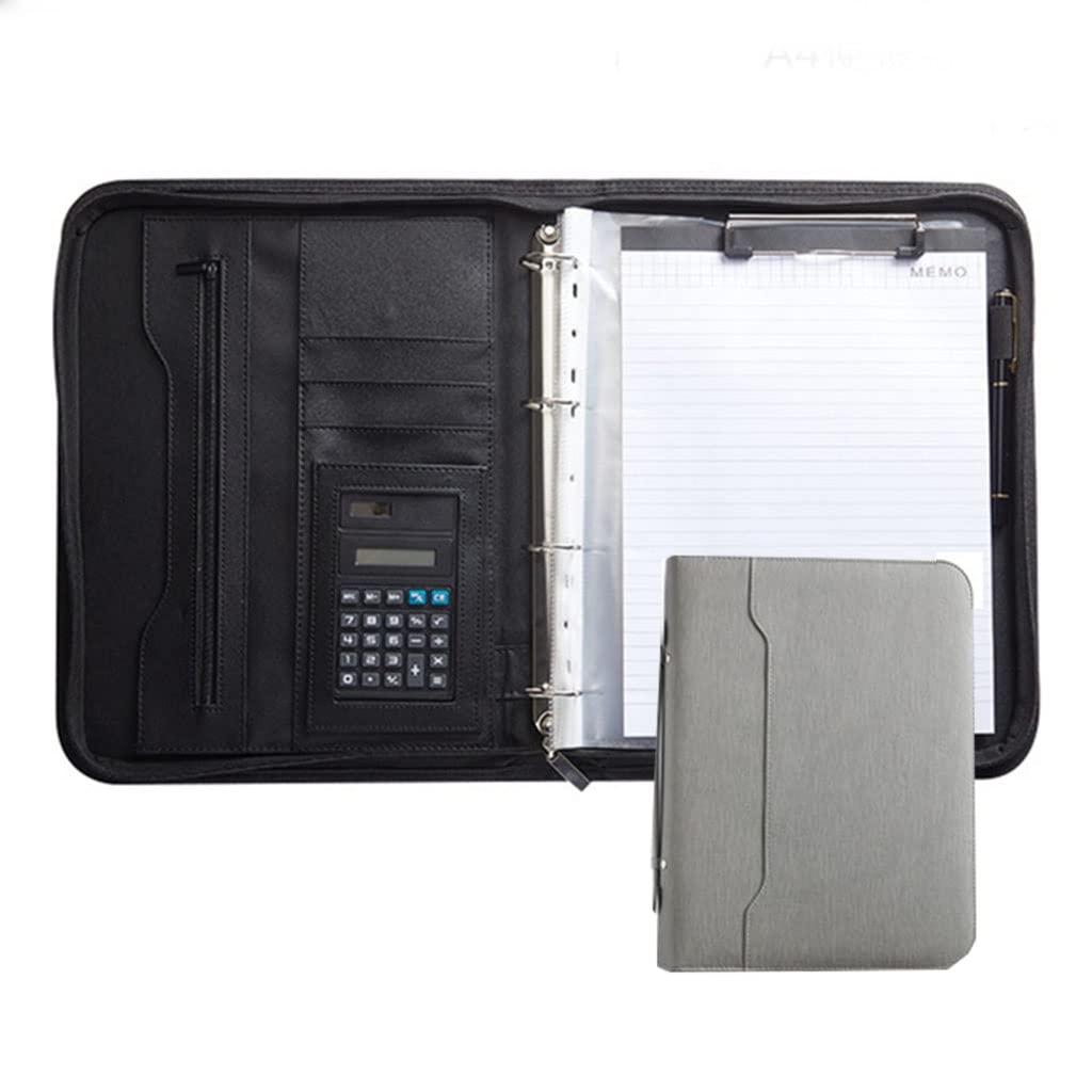Cartella per Documenti in Pelle A4, Padfolio con Blocco Note, Custodia con Cerniera, Cartella di Presentazione e Tasche ad Anelli per Biglietti, passaporti e Carte