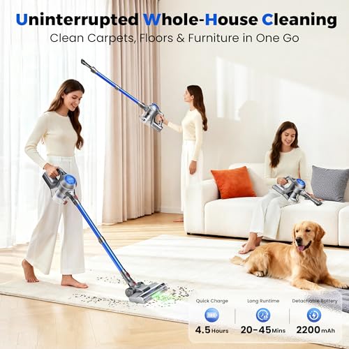 Image of UML0 Cordless Vacuum Cleaner, 40Kpa Powerful Suction Stick Vacuum Cleaners for Home, 45 Mins Runtime, 1.6L Dust Box, Anti-Tangle, 8-in-1 Rechargeable Vacuum for Hardwood Floor,Carpet,Pet Hair