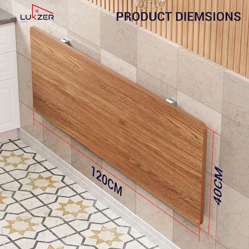 Image of Lukzer Engineered Wood Wall Mounted Folding Table for Kitchen, Computer, Workstations Multi Function Computer Desk Workbench (MT-001 / Brown Oak /120 x 40 cm) DIY (Do It Yourself)