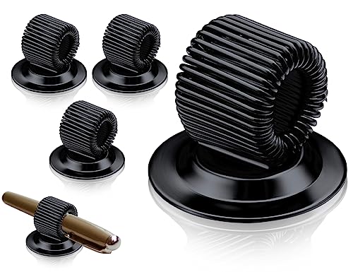 KAPSING Stifthalter Selbstklebend mit Einstellbarer Federschlaufe stiftehalter für Büro, Kühlschrank, Whiteboard Board Löschen, Bulletin Board (Schwarz, 4Stück)