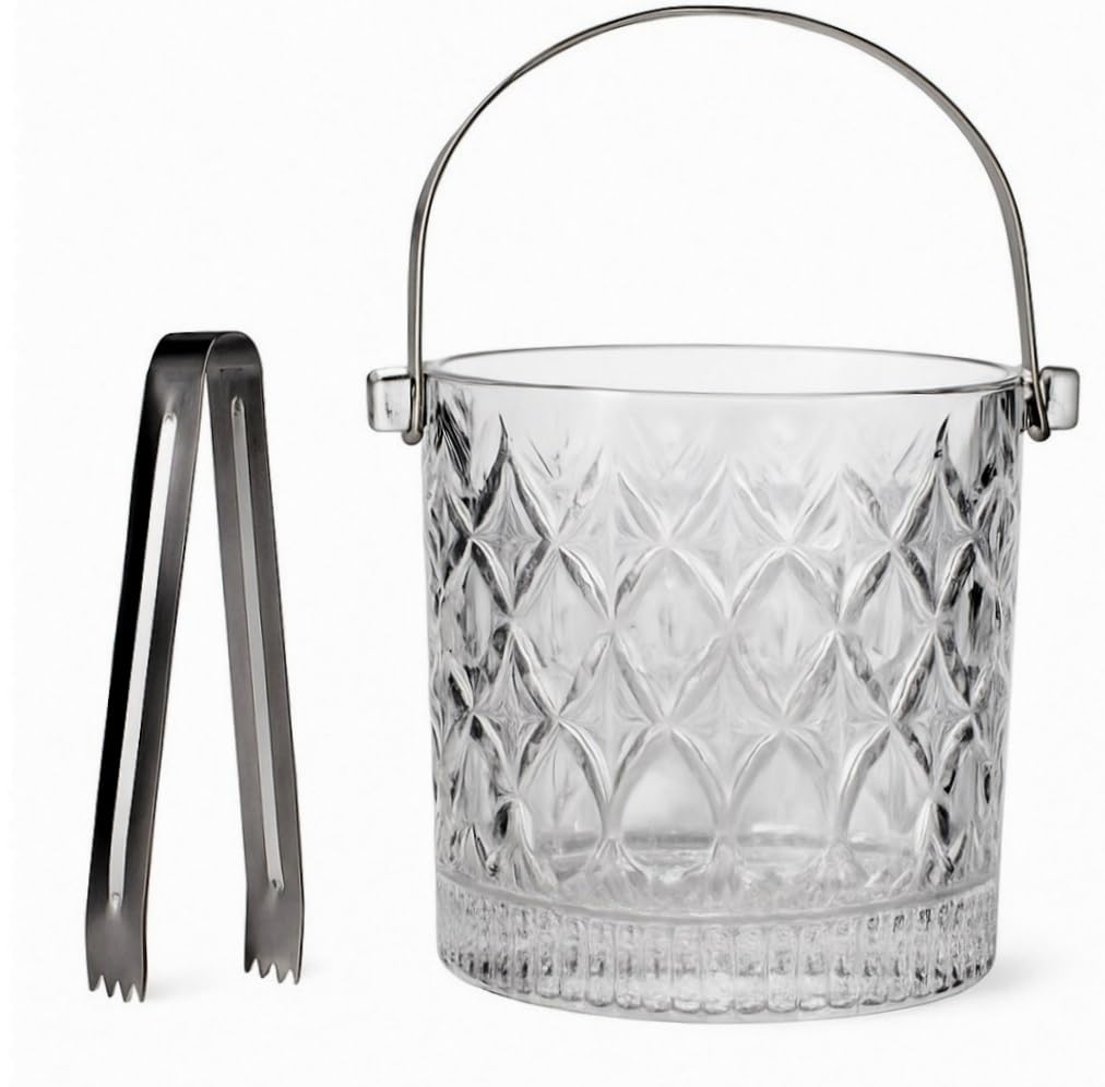 IndusBay® 900 ML Glass Ice Bucket Wine Cooler Ice Bucketss with Steel Handles and Tong Champagne/Wine Beer Cooling Container, Transparent-image-32