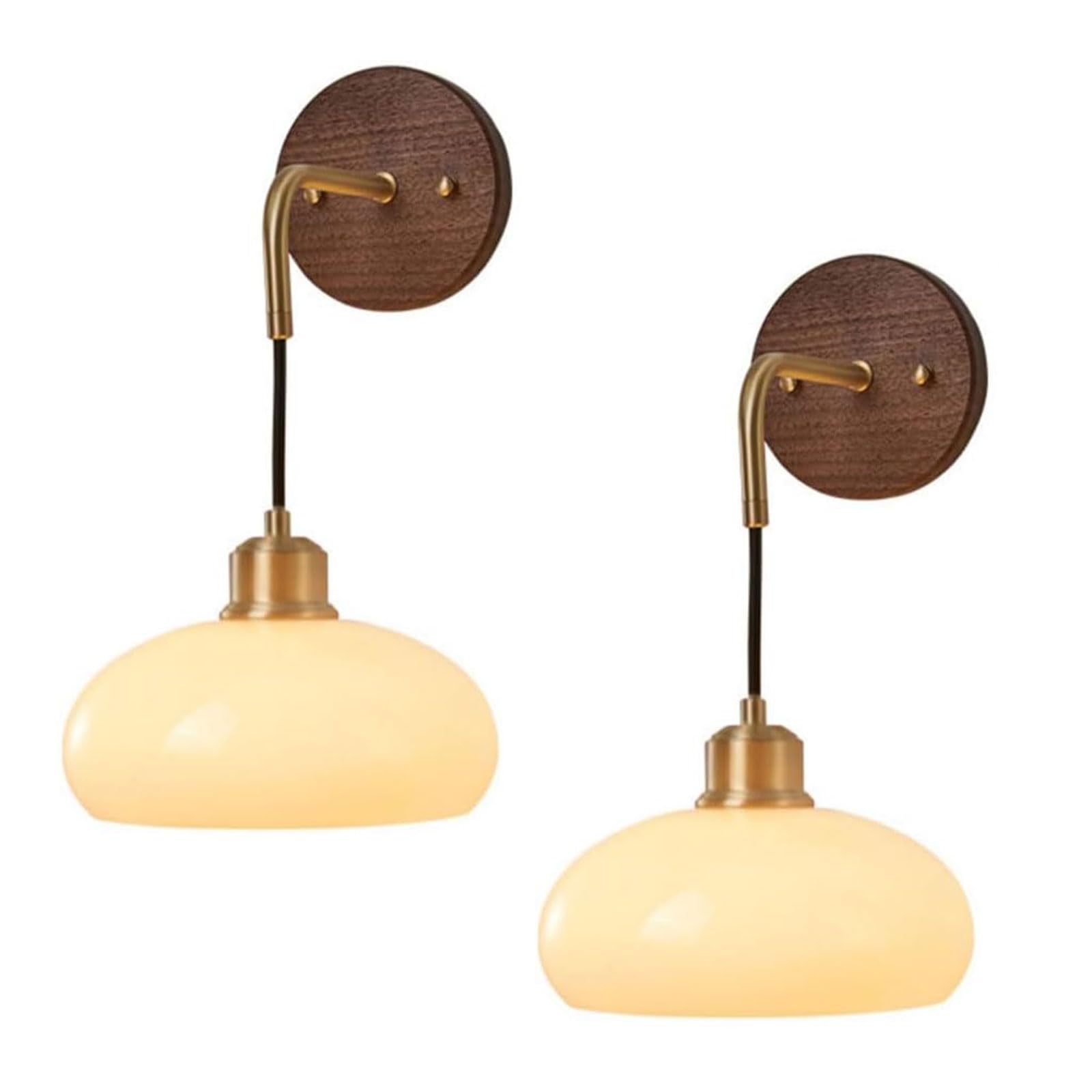 Regulowana Lampa ścienna W Stylu Retro Z Orzecha Włoskiego, Z Mosiężną Podstawą E27, Wiszącym Kloszem Z Kremowego Szkła, Odpowiednia Do Oświetlenia Ogrodu (2 Pack)