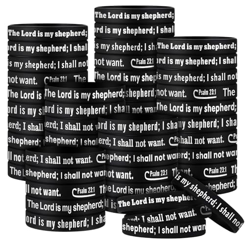 PullCrease 50 Pcs Psalm 23: 1 Wristbands Vbs 2026 Gifts Bulk The Lord Is My Shepherd Rubber Wristband 10 Styles with Christian Religious Shepherds Staff Gifts for Vbs Favors Support Church Supplies