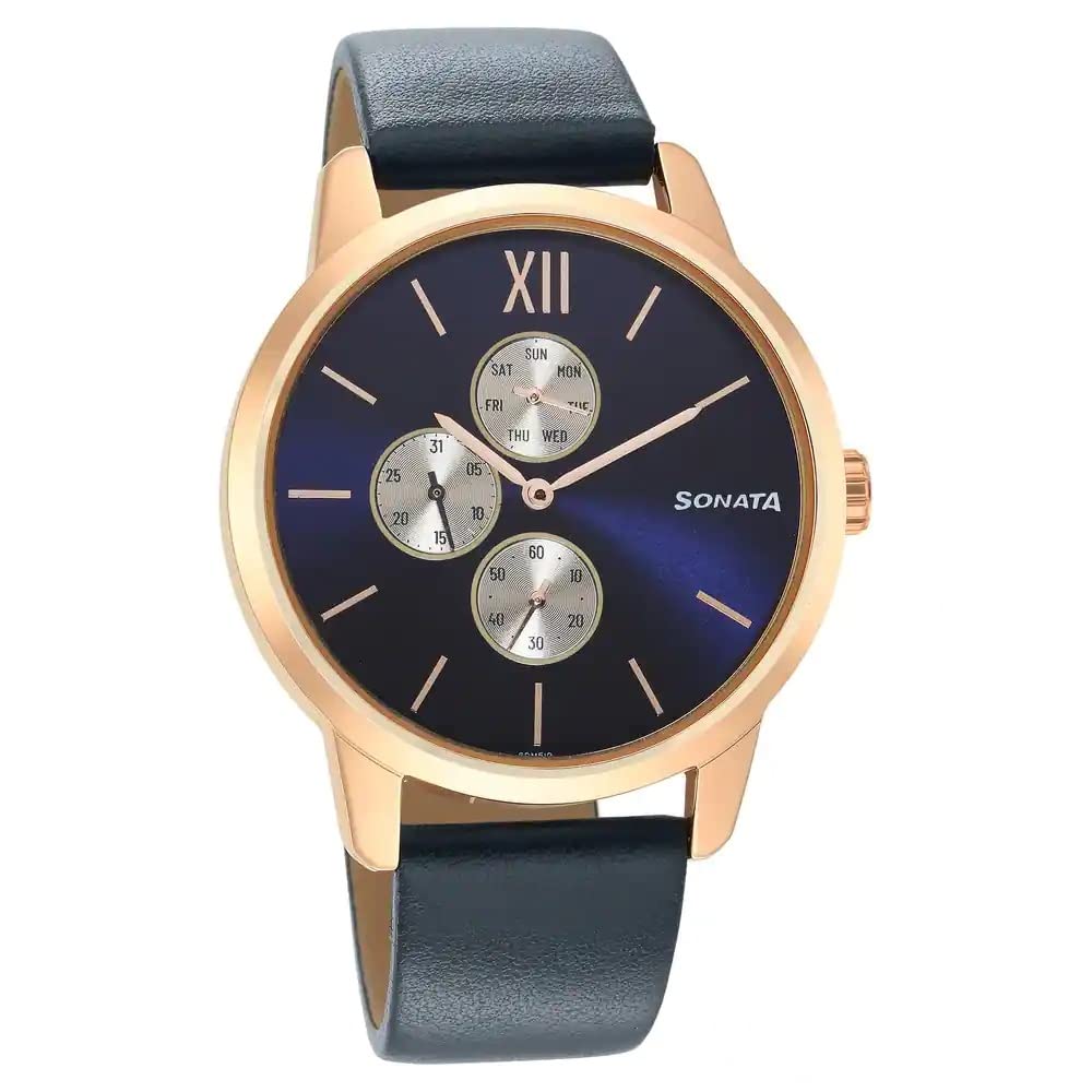 Sonata Quartz Multifunction Blue Dial Leather Strap Watch for Men-NR7139WL02 (B0BS3N6KXL) Amazon Price History, Amazon Price Tracker
