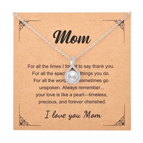 Myfresty Mothers Day Gifts for Mom, Birthday Gifts for Mom, 925 Sterling Silver Small Dainty Pearl Necklace Pendant, Flower Pearl Jewelry, Presents for Mother