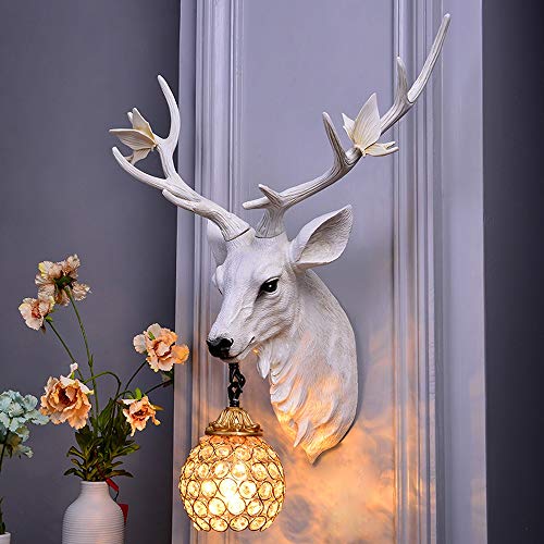 Preisvergleich Produktbild XUMINGBD Wandlampe Glück Geweih Wandlampe Wanddekoration nordamerikanischen Wohnzimmer Hintergrund Wand Bett Persönlichkeit Trend Dekoration Hirsch Kopf Wandlampe (Farbe : Weiß)