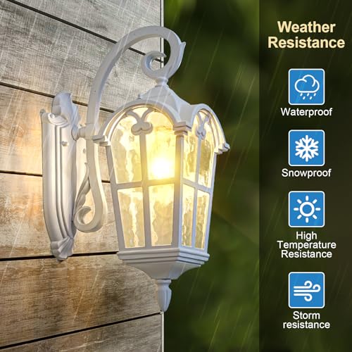 Outdoor Wall Lights for Porch, Patio, Garage - 17.1'' H White Exterior Lighting Fixtures, Waterproof & Anti-Rust Outside Wall Lantern, Vintage Outdoor Lights Wall Mount for House, 2 Pack