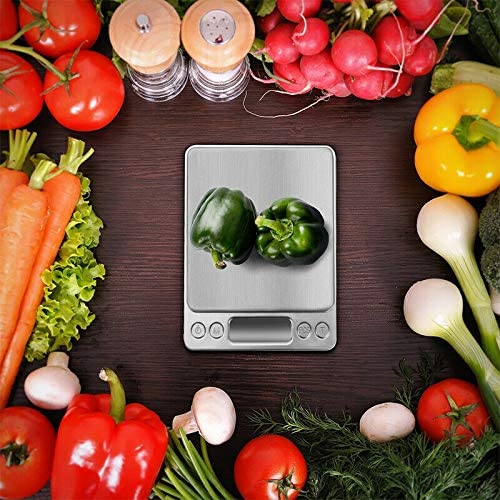 Báscula digital 2000g x 0.1g con 2 bandejas y pantalla LCD miniatura 5