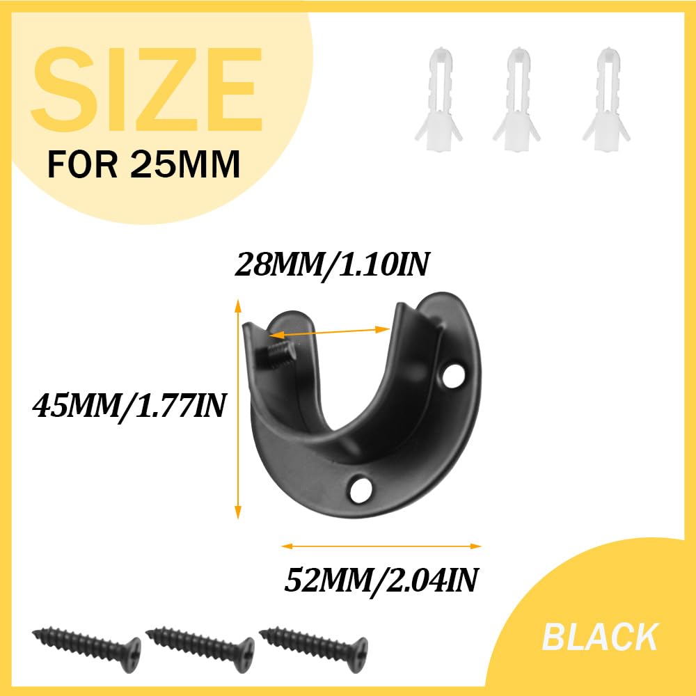 Yosawo 4Pcs Closet Pole Sockets Stainless Steel U-Shaped Flange Rod Holder with Screws (25mm-Black) - Image 2