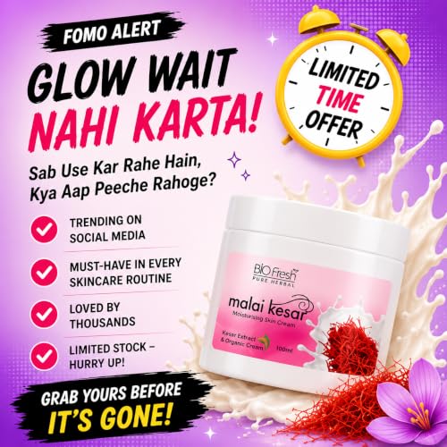 Image of BIOFRESH HERBALS Body Cream - Malai Kesar Deep Intense Moisturizing Cream Non-Greasy with 24-Hour Hydrating for Soft Dry Skin (800ml, Pack of 1)