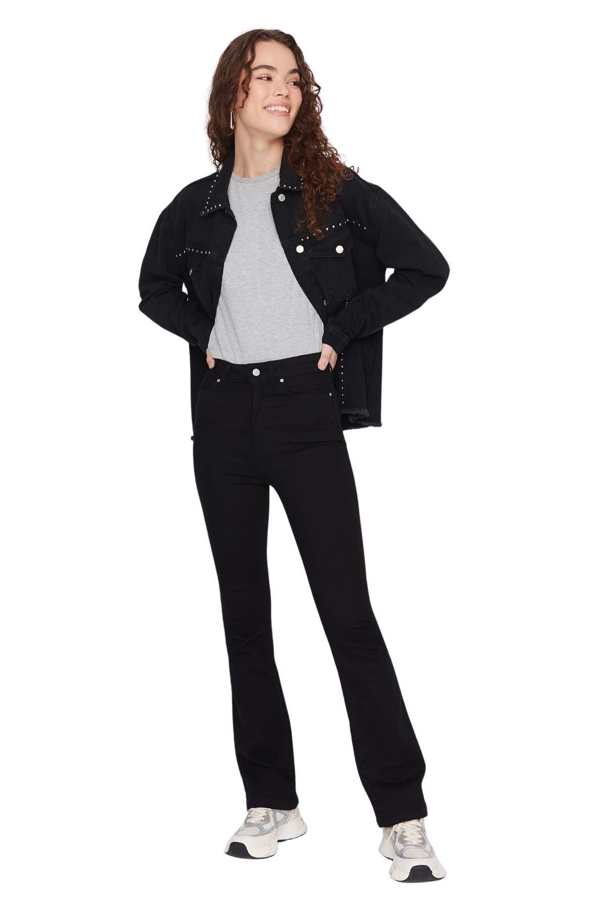 Trendyol Women's Schwarz Feman High Waist Flare Leg Flare Jeans Size 40