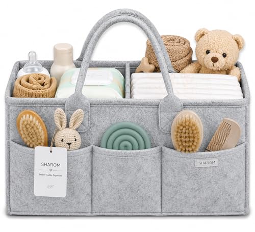 Essential Baby Caddy for Newborns. Spacious Sturdy & Portable Diaper and Nappy Caddy for Newborn Essentials Nursery Storage Basket & Organiser for Baby Shower Gifts & Registry Must-Haves Grey