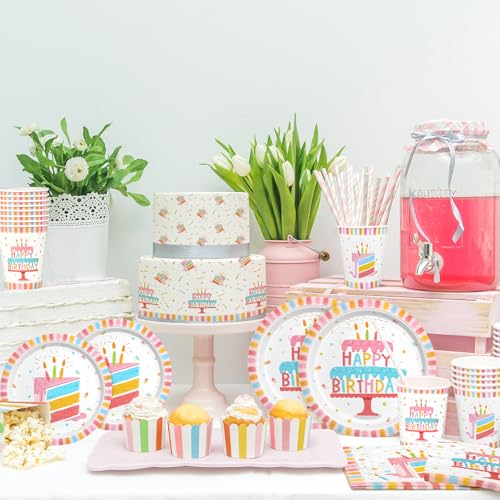 Happy Birthday Party Supplies Set for 16 -Kit with Cake Design - Includes Happy Birthday Plates and Napkins, Disposable Paper Cups, Serves 16 - Image 5