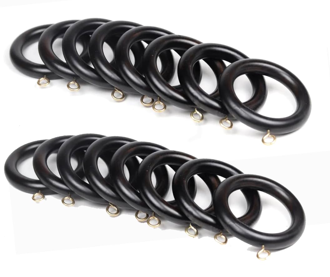 Handmade Wooden Curtain Rings for Window and Door Decoration, Wood Drapery Rings | Inner Dia 1.75 Inch and Outer Dia 2.5 Inch (Black) (24)