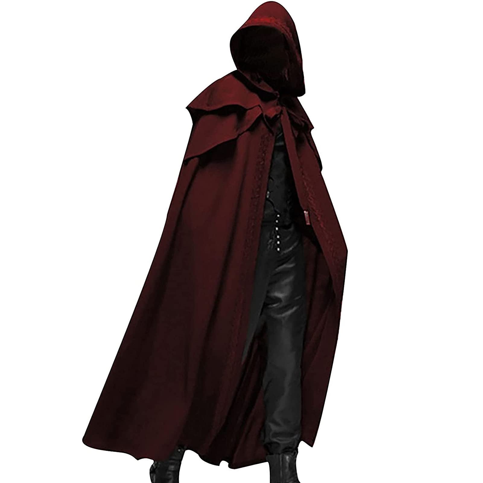 Maiyifu-GJ Men Full Length Hooded Robe Cloak Halloween Costume Casual Retro Gothic Cape Long Cosplay Party Stage Outfit Tops (Red,Small)