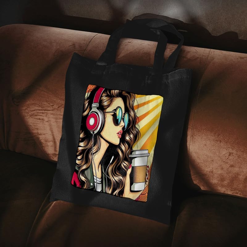 Image of Canvas Printed Tote Bag for Women 15kg Capacity with Zipper Closure