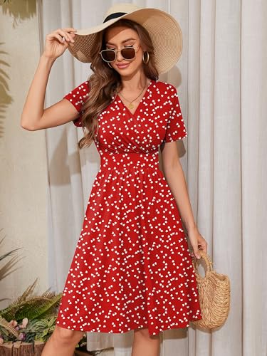 Image of Heymoments Womens Summer Short Sleeve Casual Dresses V-Neck Beach Dress with Pockets S-2XL