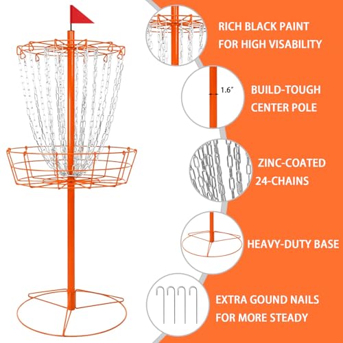 Image of Disc Golf Basket - Portable Disc Golf Target with Heavy Duty 24-Chains Come with 6pcs Disc Golf Discs and Carry Bag, Ground Stake -Suitable for Players of All Levels - Multi Color Available