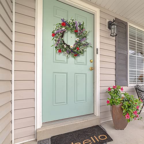Willbond Daisy Flower Wreath Colorful Eucalyptus Front Door Wreath 22 Inch Grain Daisy Door Wreath Christmas Floral Wreath Summer And Spring Wreath With 20 Leds String Light For Farmhouse Decoration #TOP4