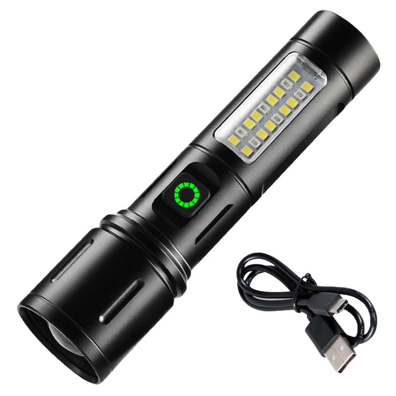 GlowBase LED Flashlight, 6 Modes, 2000mAh Rechargeable Battery, Type-C Fast Charging, Waterproof Metal Body